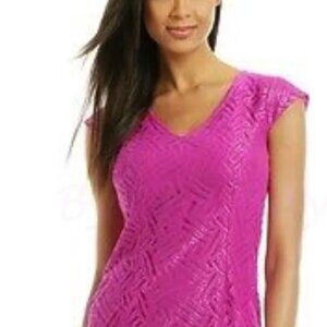 Lilly Pulitzer Selassie Dress Fuchsia Lace with Silver Lurex Thread Size 8